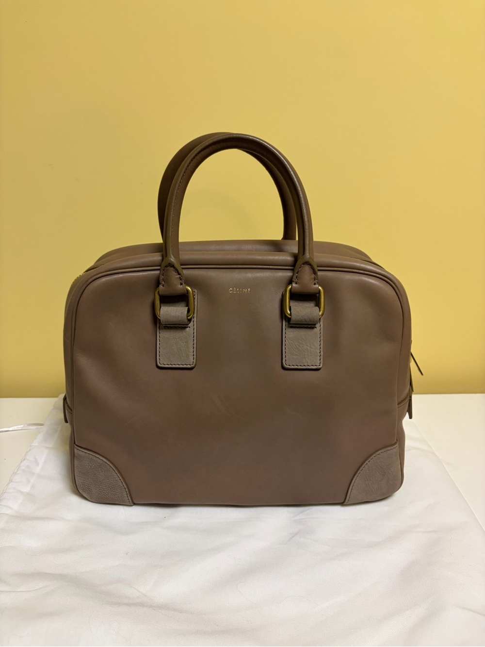 Celine Taupe Brown Leather Top-Handle Satchel/Boston Bag